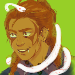 Neonbutchery's Nexusmods icon, a drawing of the mod author's dark urge character, a girl with braided ginger hair and brown face tattoos, with a white snake coiling around her.